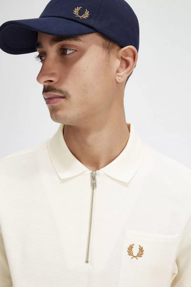 fred perry texturerad dragkedja herr pikétröja beige
