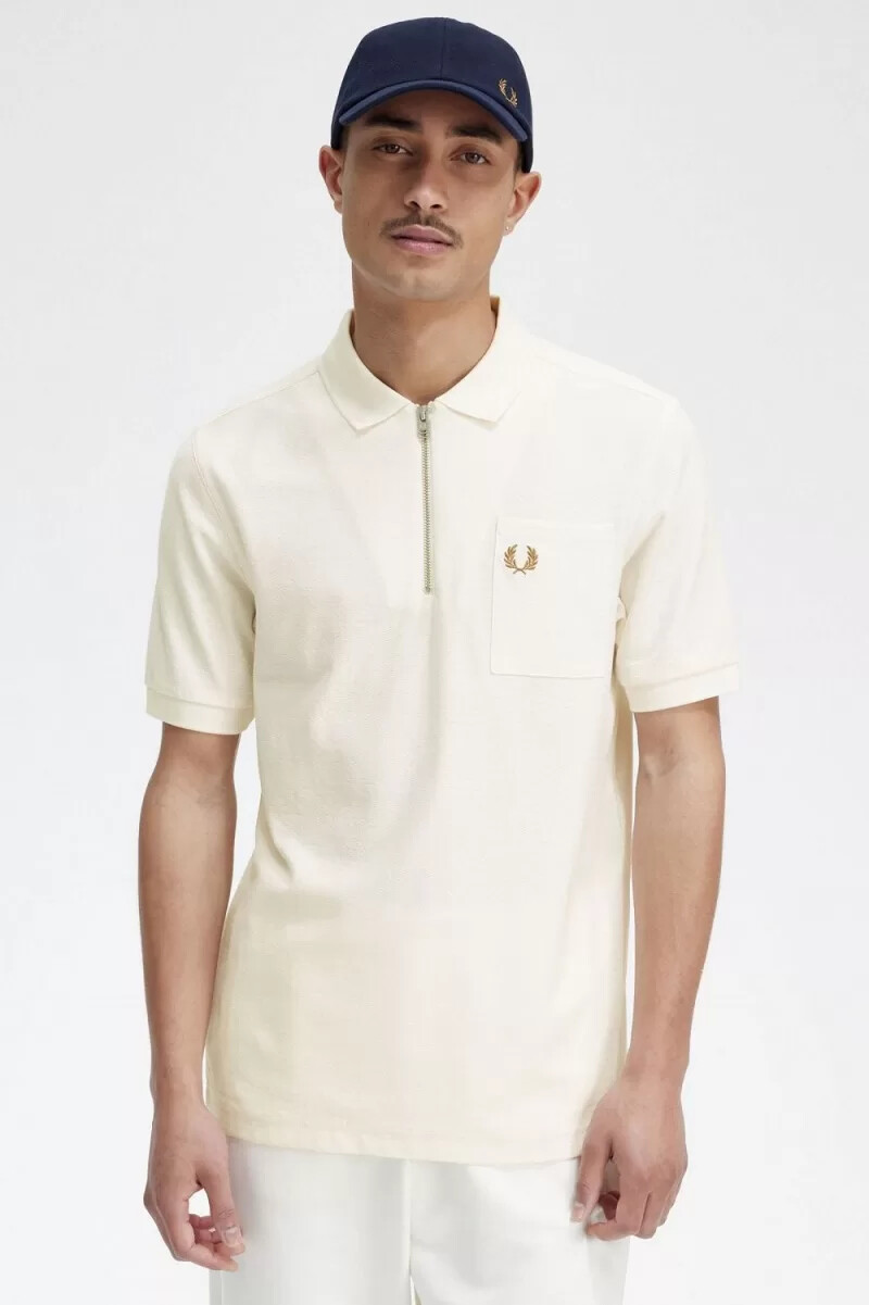 fred perry texturerad dragkedja herr pikétröja beige