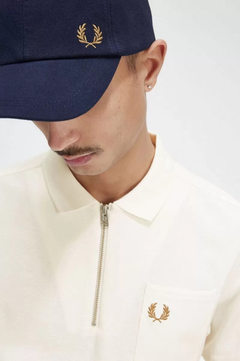 fred perry texturerad dragkedja herr pikétröja beige
