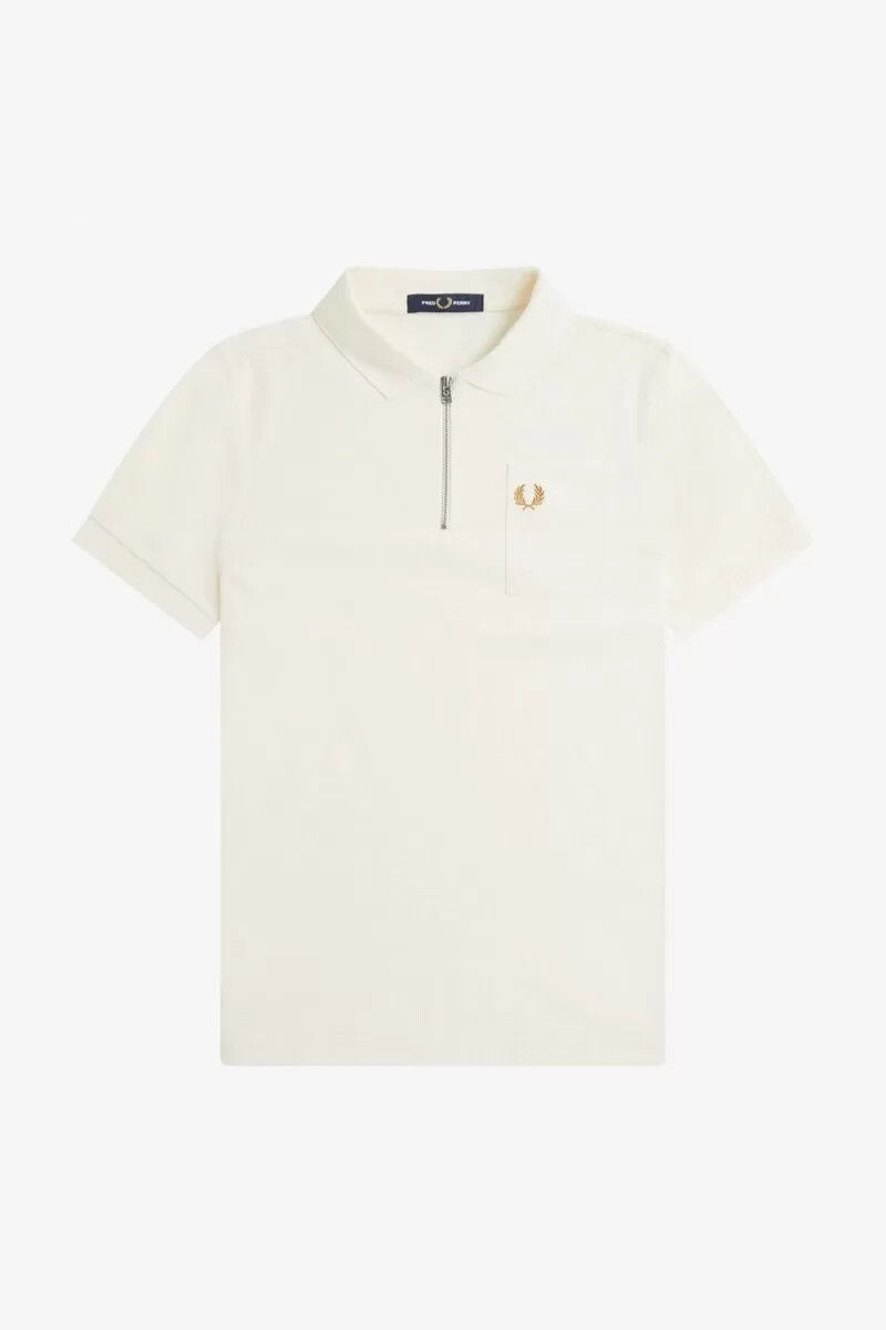 fred perry texturerad dragkedja herr pikétröja beige