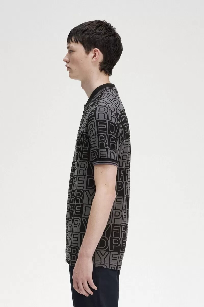 fred perry block graphic herr pikétröja gunmetal