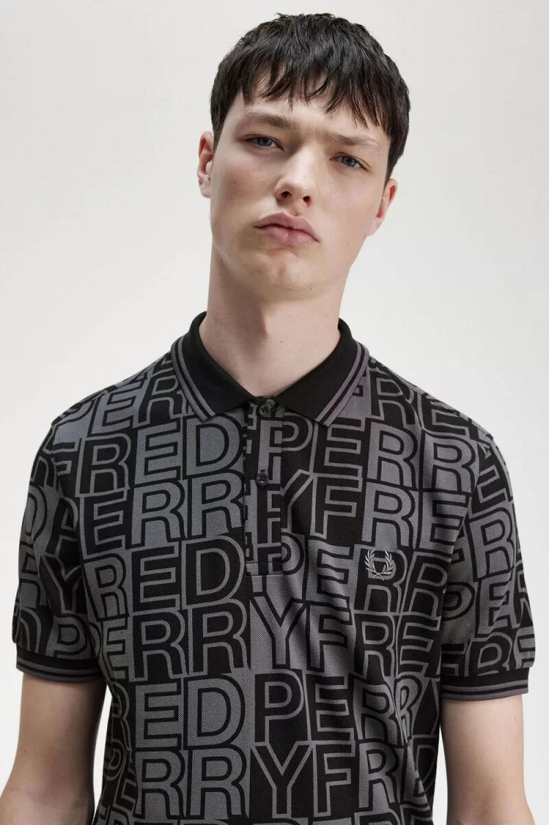 fred perry block graphic herr pikétröja gunmetal