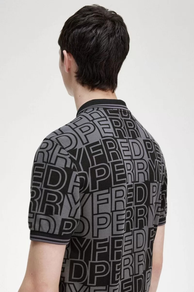 fred perry block graphic herr pikétröja gunmetal
