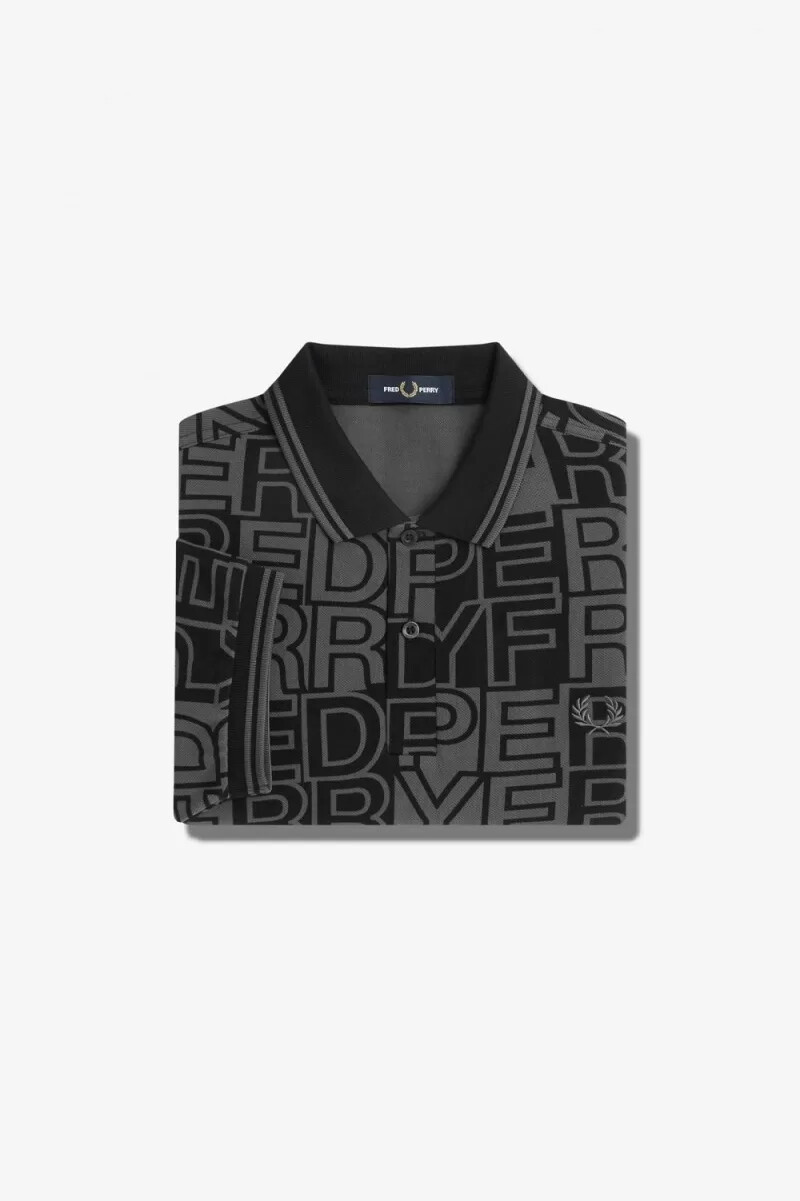 fred perry block graphic herr pikétröja gunmetal