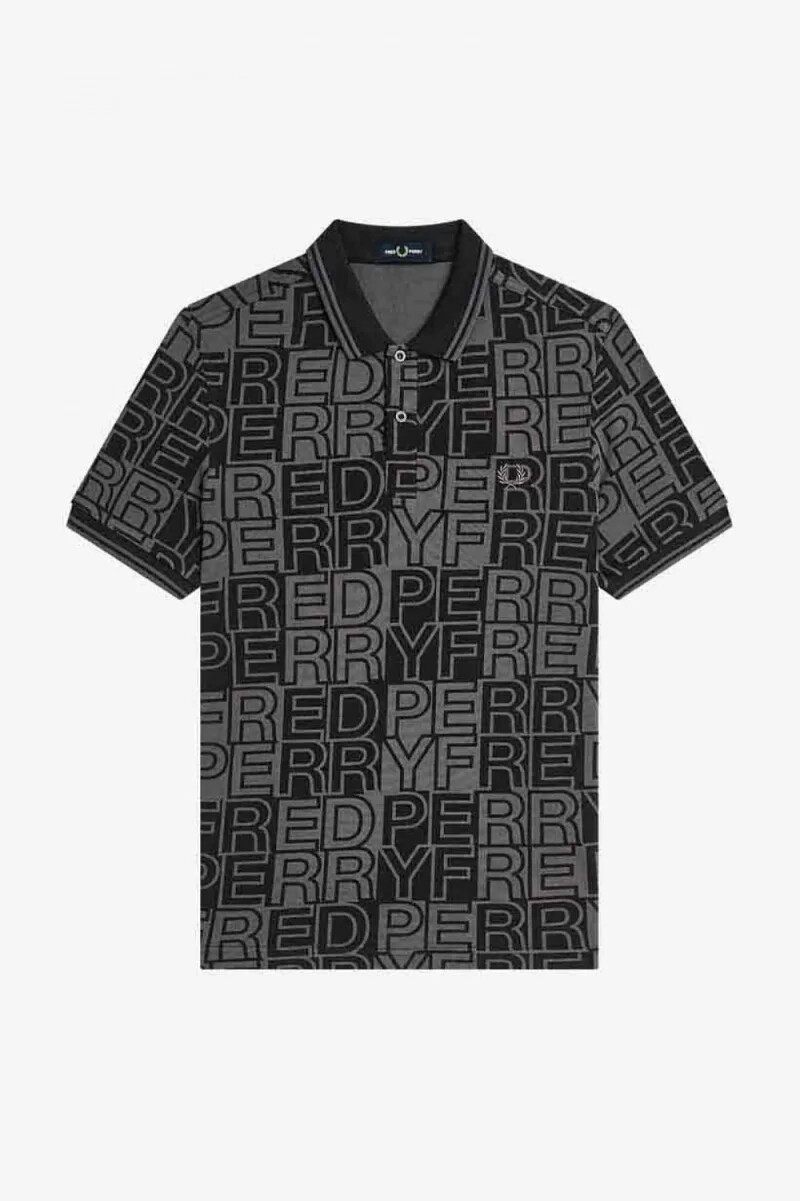 fred perry block graphic herr pikétröja gunmetal