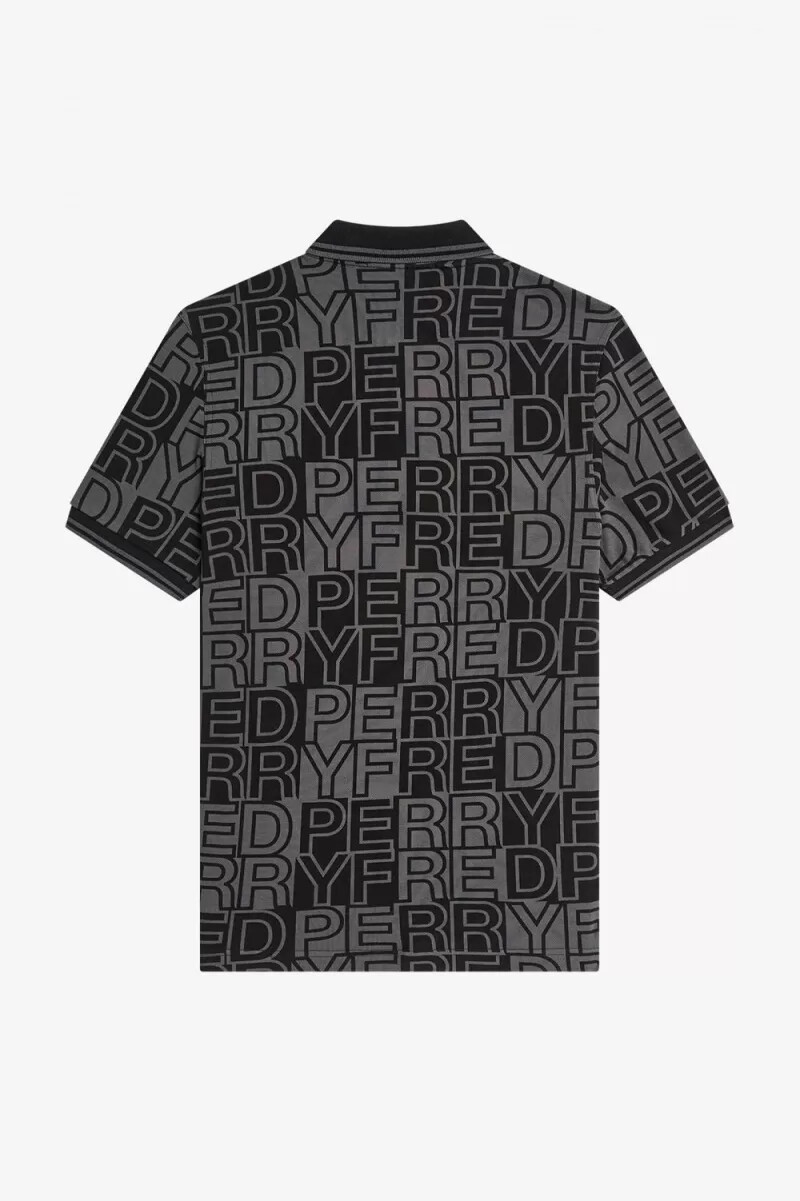 fred perry block graphic herr pikétröja gunmetal