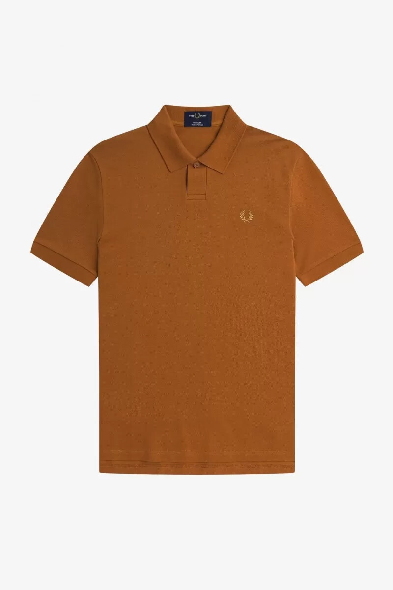 fred perry one button herr pikétröja mörk kaffe