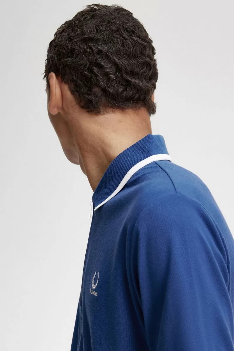 fred perry herrpikétröja med halv dragkedja kunglig blå