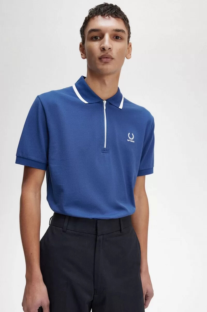 fred perry herrpikétröja med halv dragkedja kunglig blå
