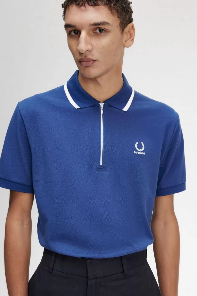 fred perry herrpikétröja med halv dragkedja kunglig blå