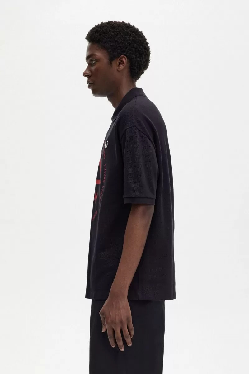 fred perry Överdimensionerad mönstrad herrpikétröja marinblå