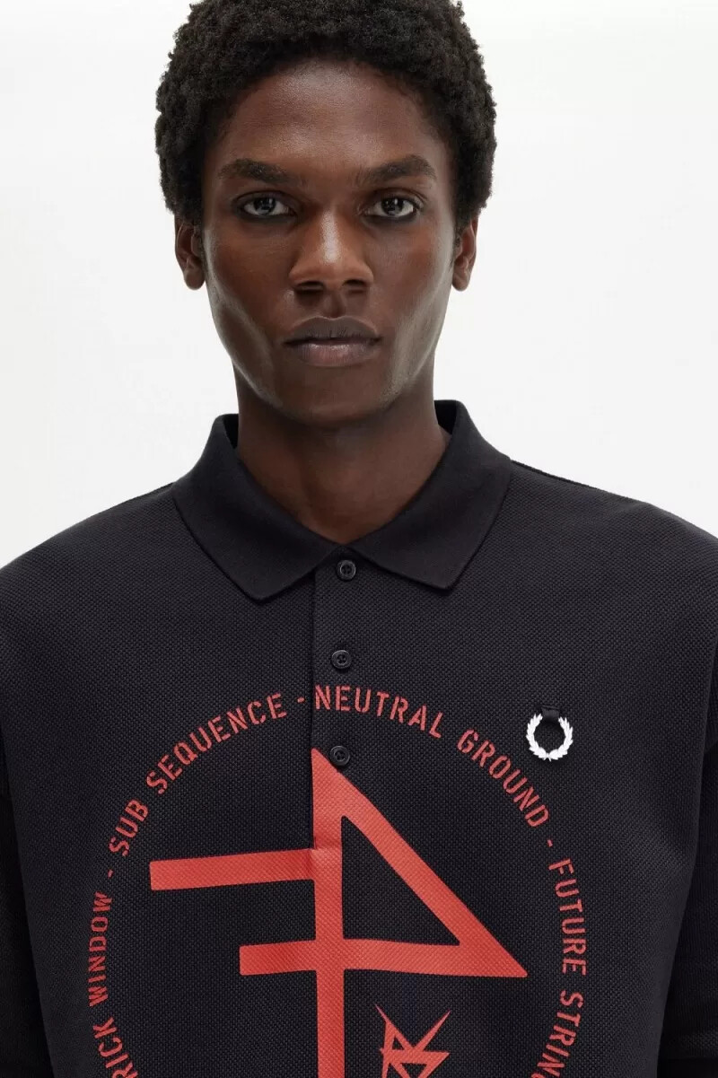 fred perry Överdimensionerad mönstrad herrpikétröja marinblå