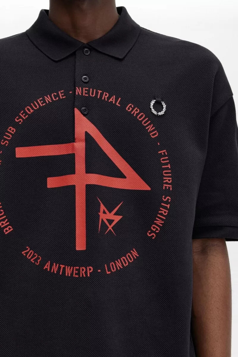 fred perry Överdimensionerad mönstrad herrpikétröja marinblå