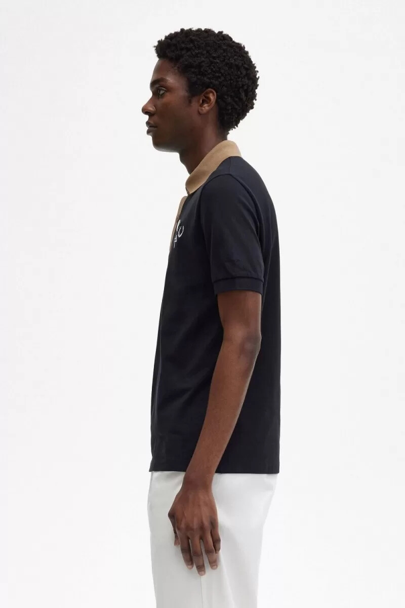 fred perry herr pikétröja med kontrastkrage svart
