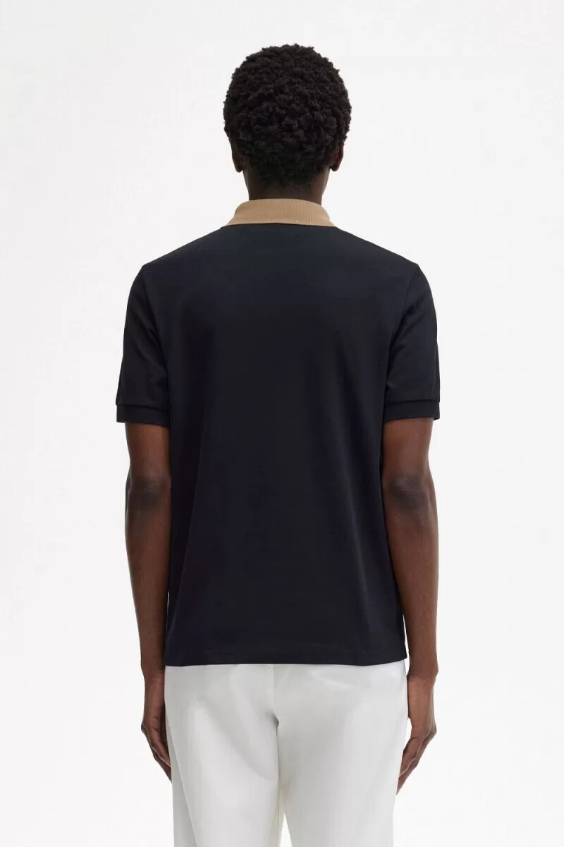 fred perry herr pikétröja med kontrastkrage svart
