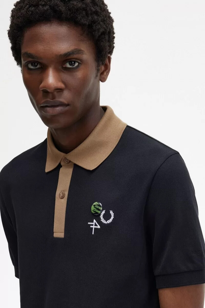 fred perry herr pikétröja med kontrastkrage svart