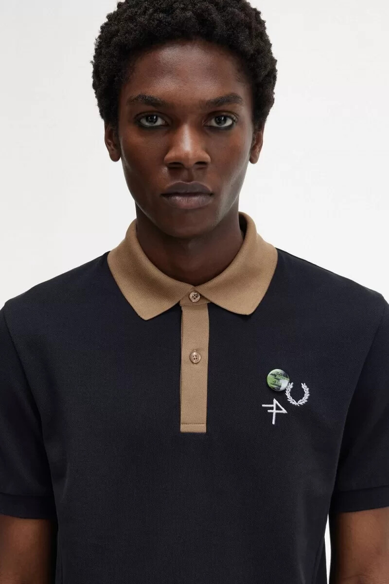 fred perry herr pikétröja med kontrastkrage svart