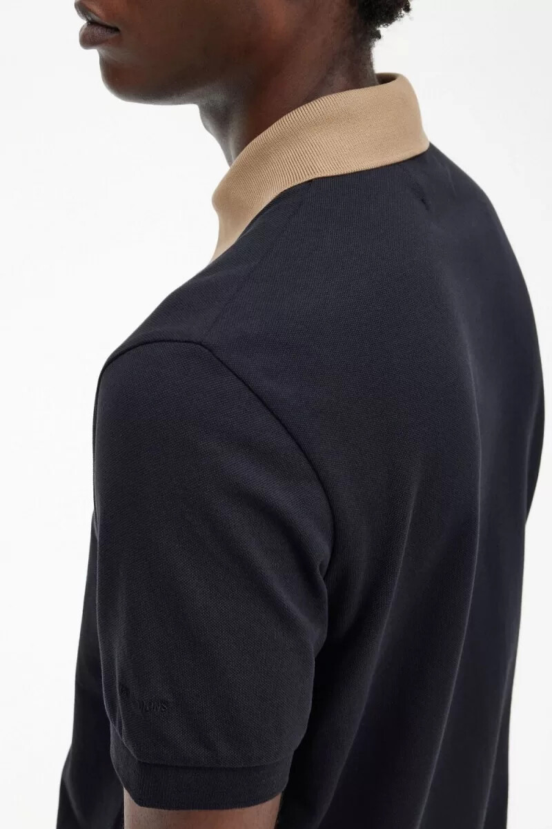 fred perry herr pikétröja med kontrastkrage svart