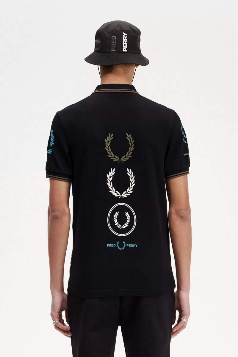 fred perry graphic branded herr pikétröja svart