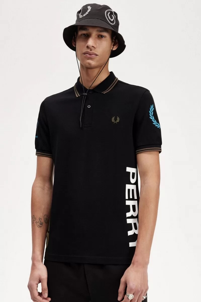 fred perry graphic branded herr pikétröja svart