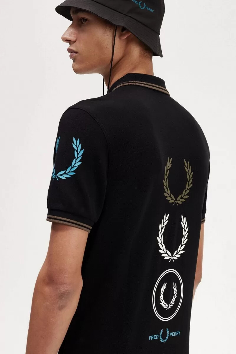 fred perry graphic branded herr pikétröja svart