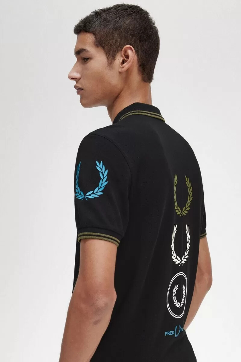 fred perry graphic branded herr pikétröja svart