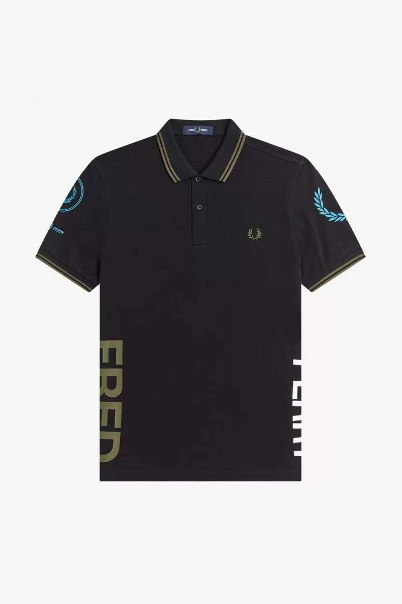 fred perry graphic branded herr pikétröja svart