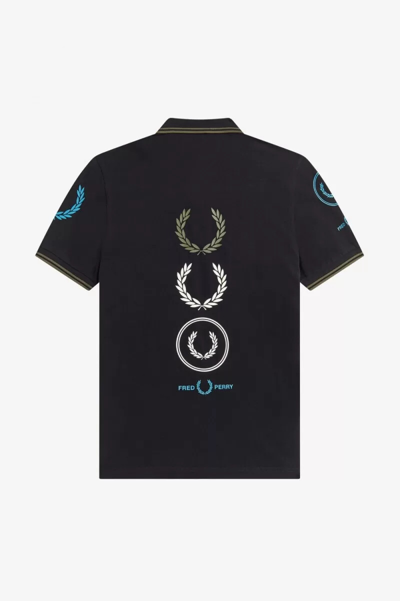 fred perry graphic branded herr pikétröja svart