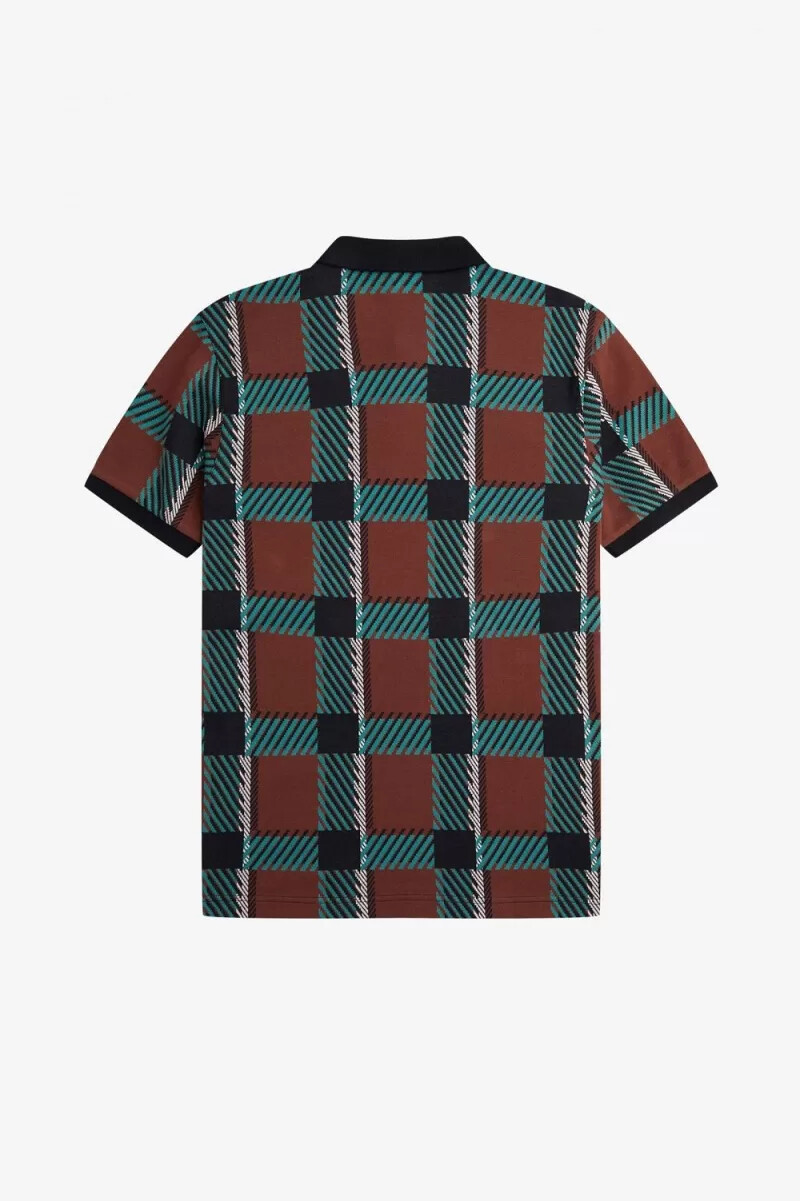 fred perry glitch tartan herr pikétröja whiskybrun
