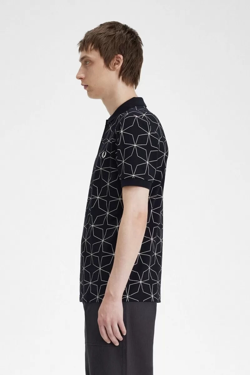 fred perry geometrisk herr pikétröja svart