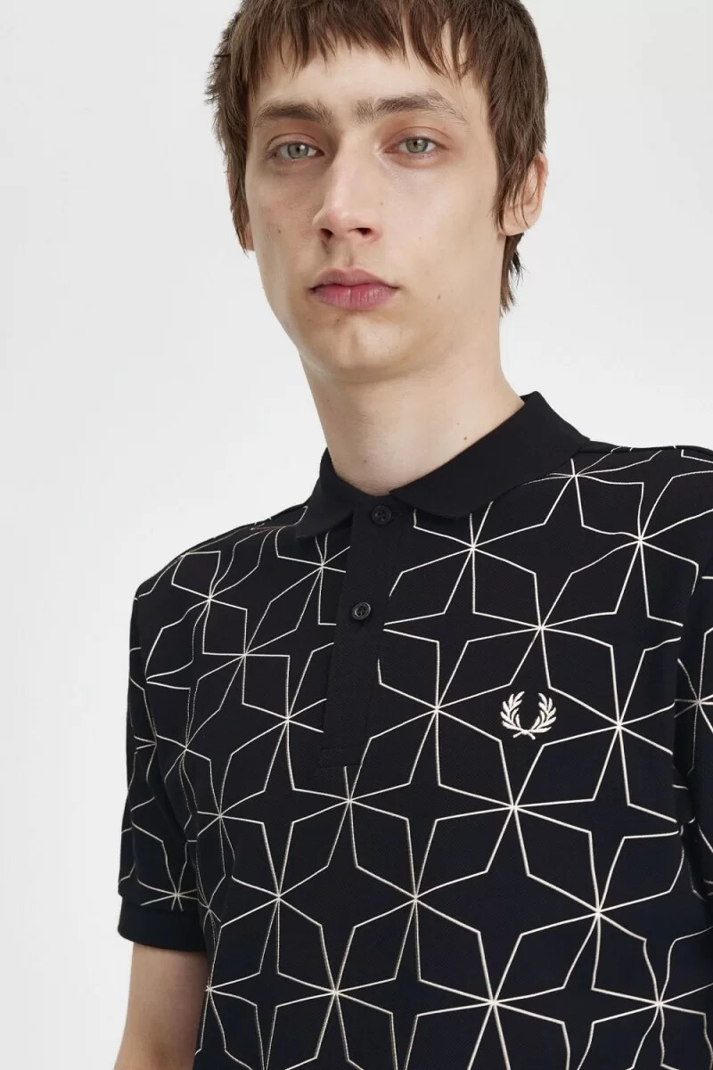 fred perry geometrisk herr pikétröja svart