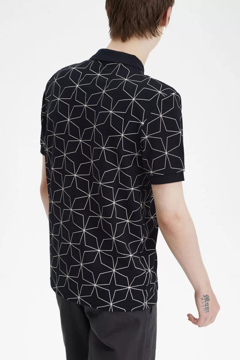 fred perry geometrisk herr pikétröja svart