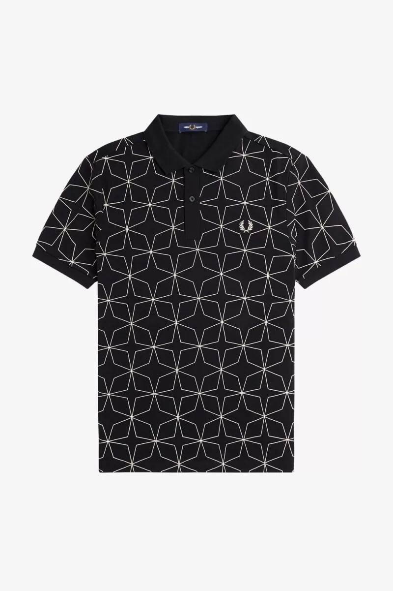 fred perry geometrisk herr pikétröja svart
