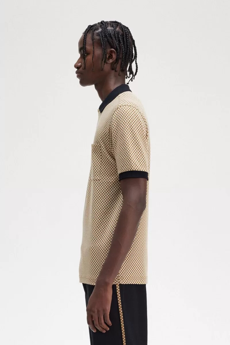 fred perry micro chequerboard herr pikétröja havregryn mörk kaffe