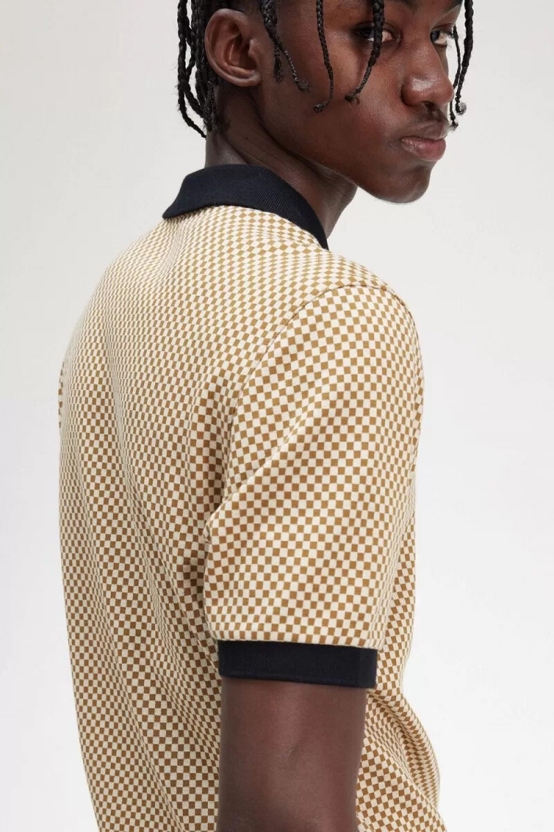 fred perry micro chequerboard herr pikétröja havregryn mörk kaffe