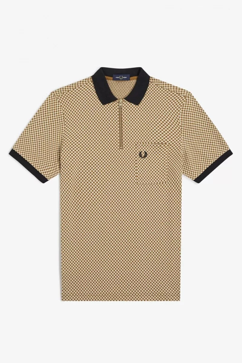 fred perry micro chequerboard herr pikétröja havregryn mörk kaffe