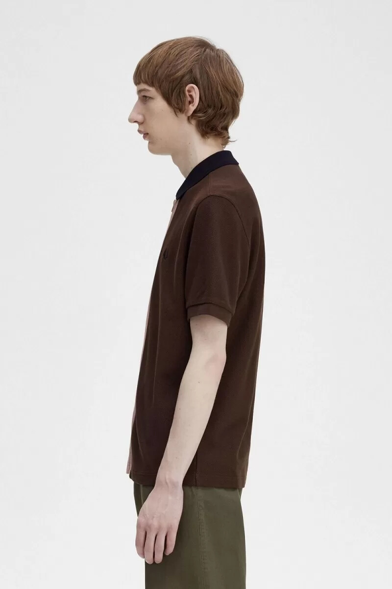 fred perry zip through herrpoloskjorta burnt tobacco
