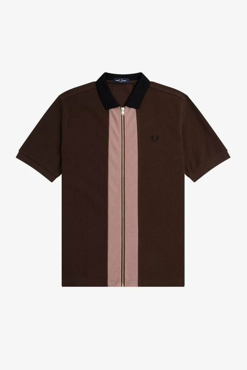 fred perry zip through herrpoloskjorta burnt tobacco