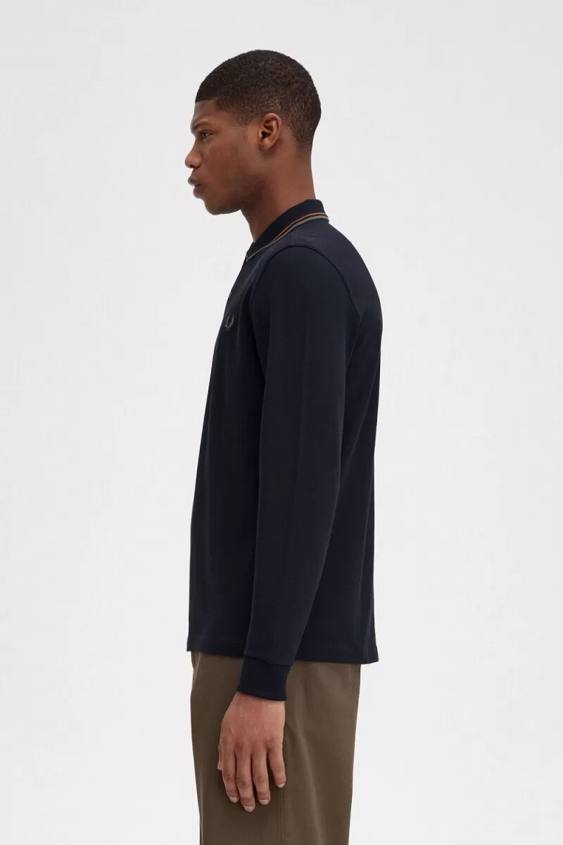 fred perry m3636 herrskjorta marinblå brun field green