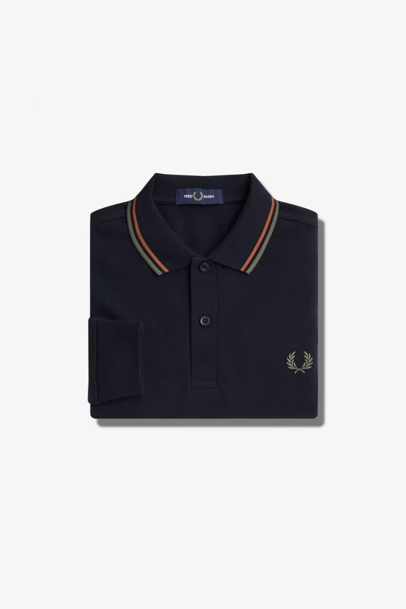 fred perry m3636 herrskjorta marinblå brun field green