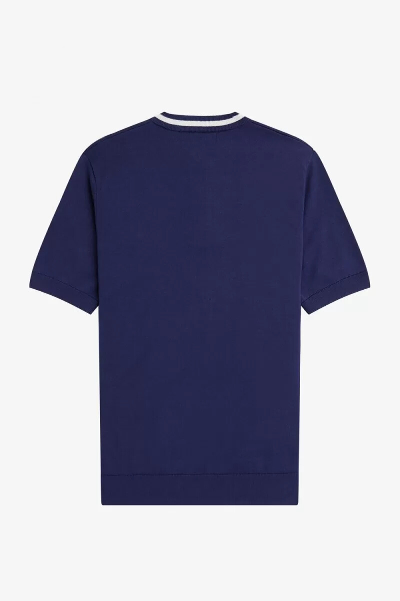 fred perry kabelstickad henley herrskjorta marinblå