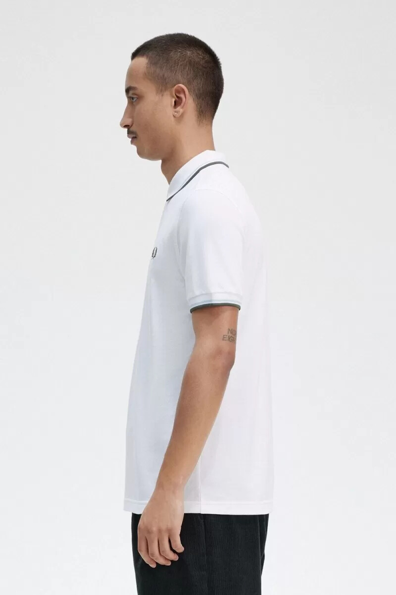 fred perry m3600 herrskjorta vit ljus aqua field grön