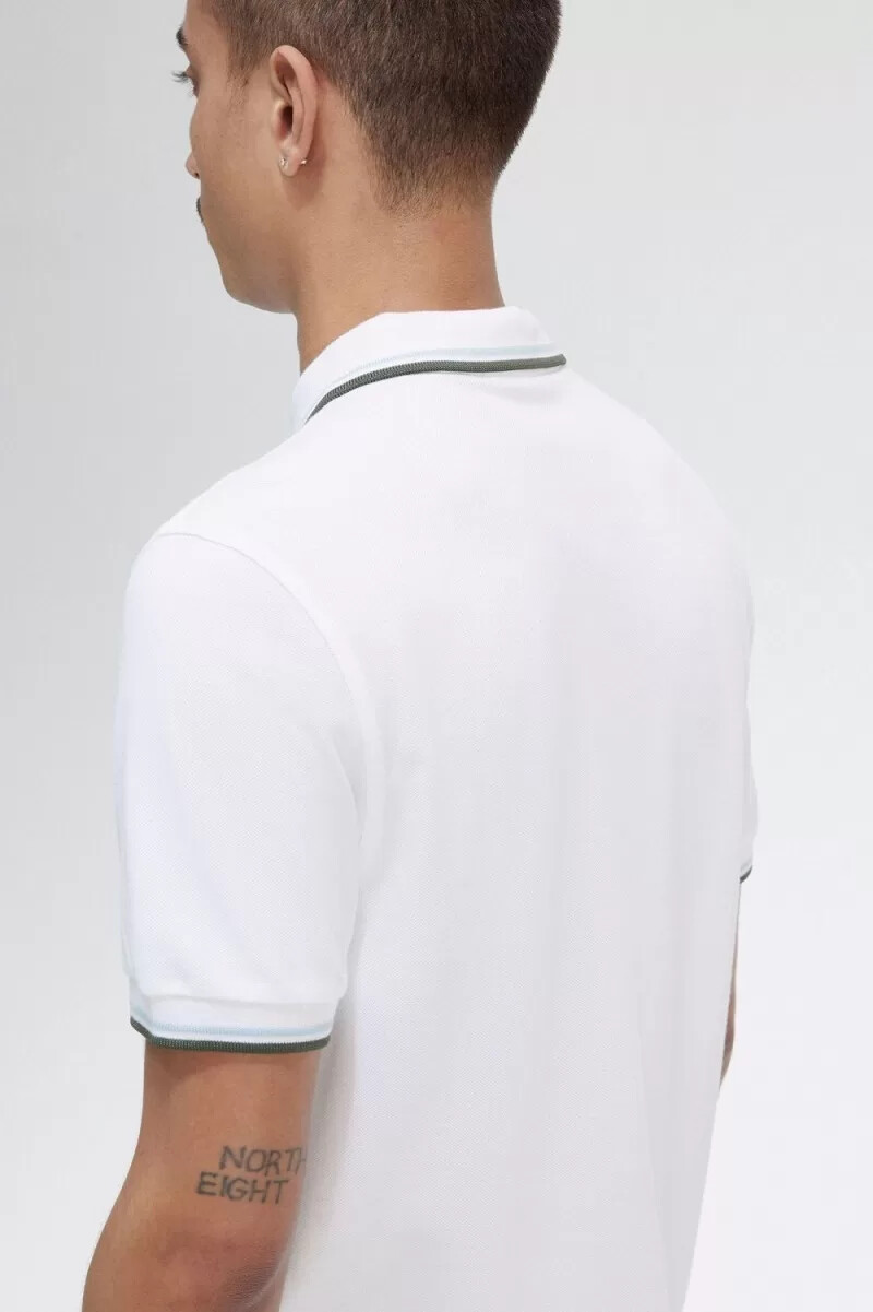 fred perry m3600 herrskjorta vit ljus aqua field grön