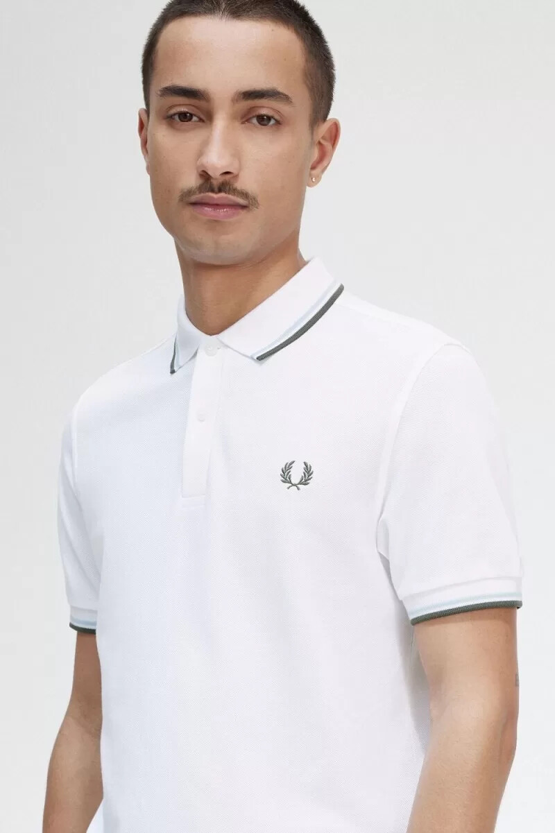 fred perry m3600 herrskjorta vit ljus aqua field grön