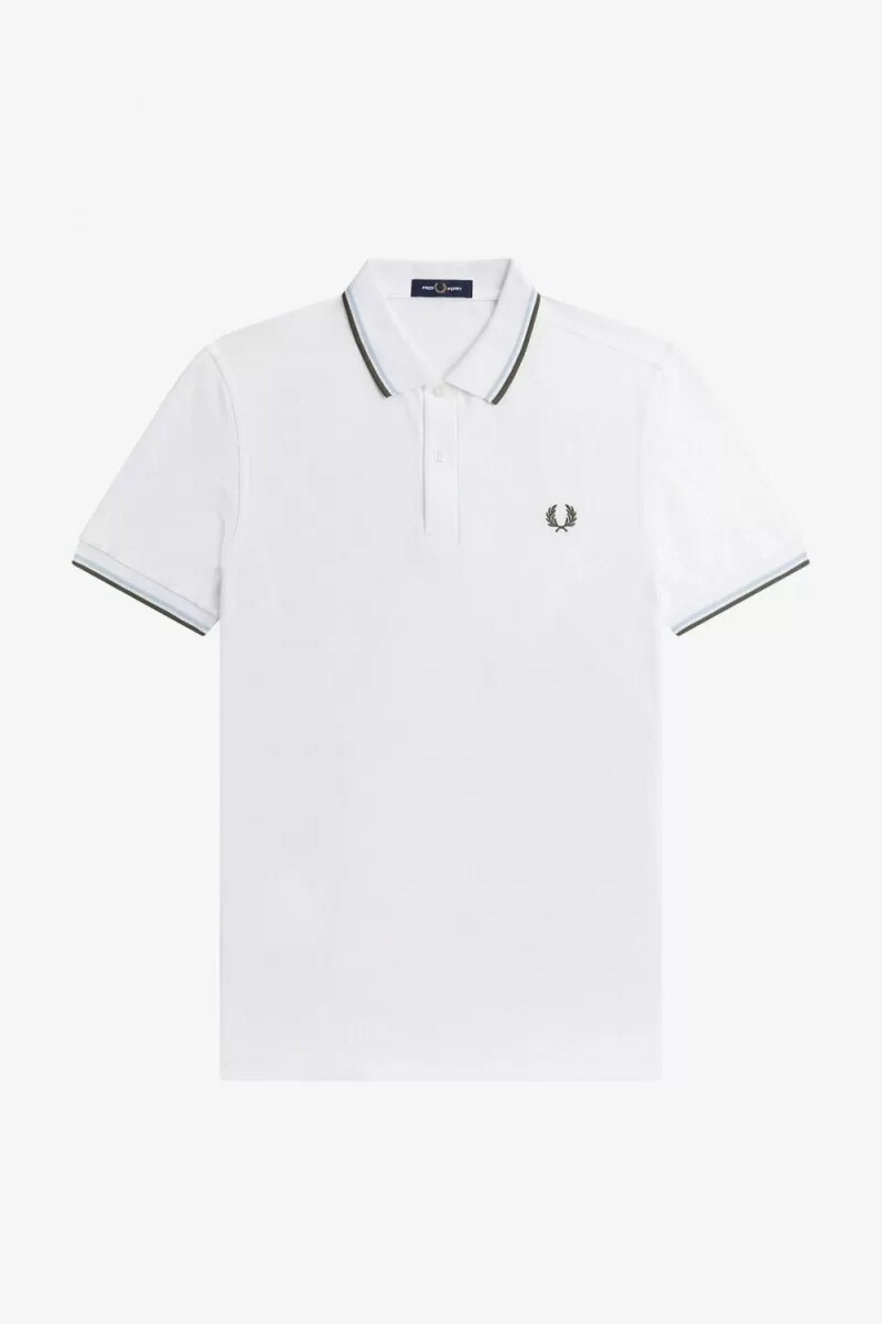 fred perry m3600 herrskjorta vit ljus aqua field grön