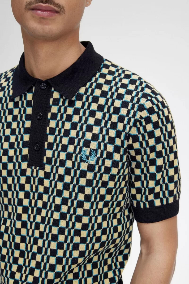fred perry glitch checkerboard stickad herrskjorta ljus mintsvart