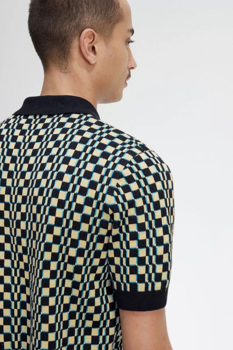 fred perry glitch checkerboard stickad herrskjorta ljus mintsvart