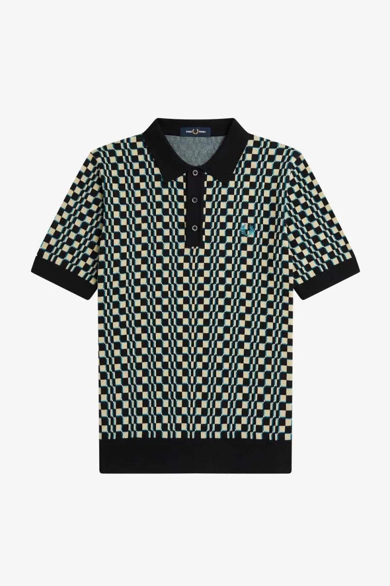 fred perry glitch checkerboard stickad herrskjorta ljus mintsvart