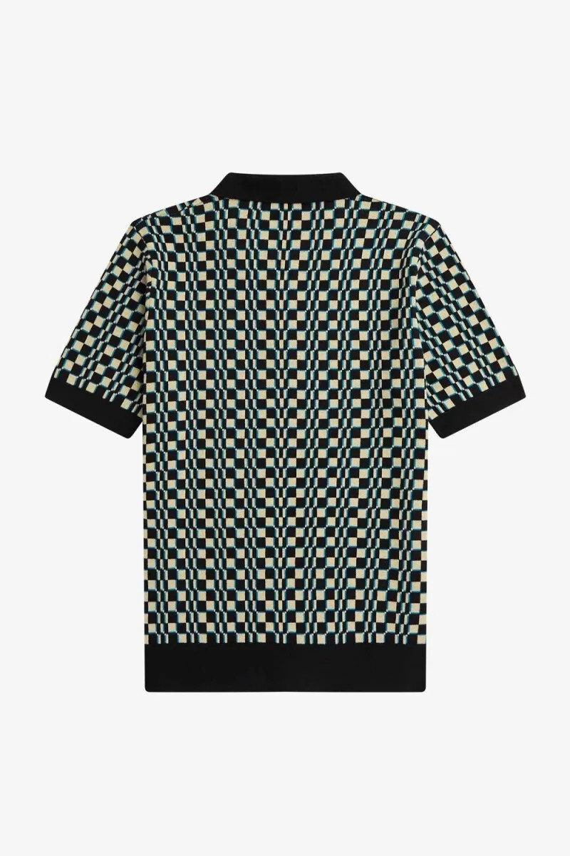 fred perry glitch checkerboard stickad herrskjorta ljus mintsvart