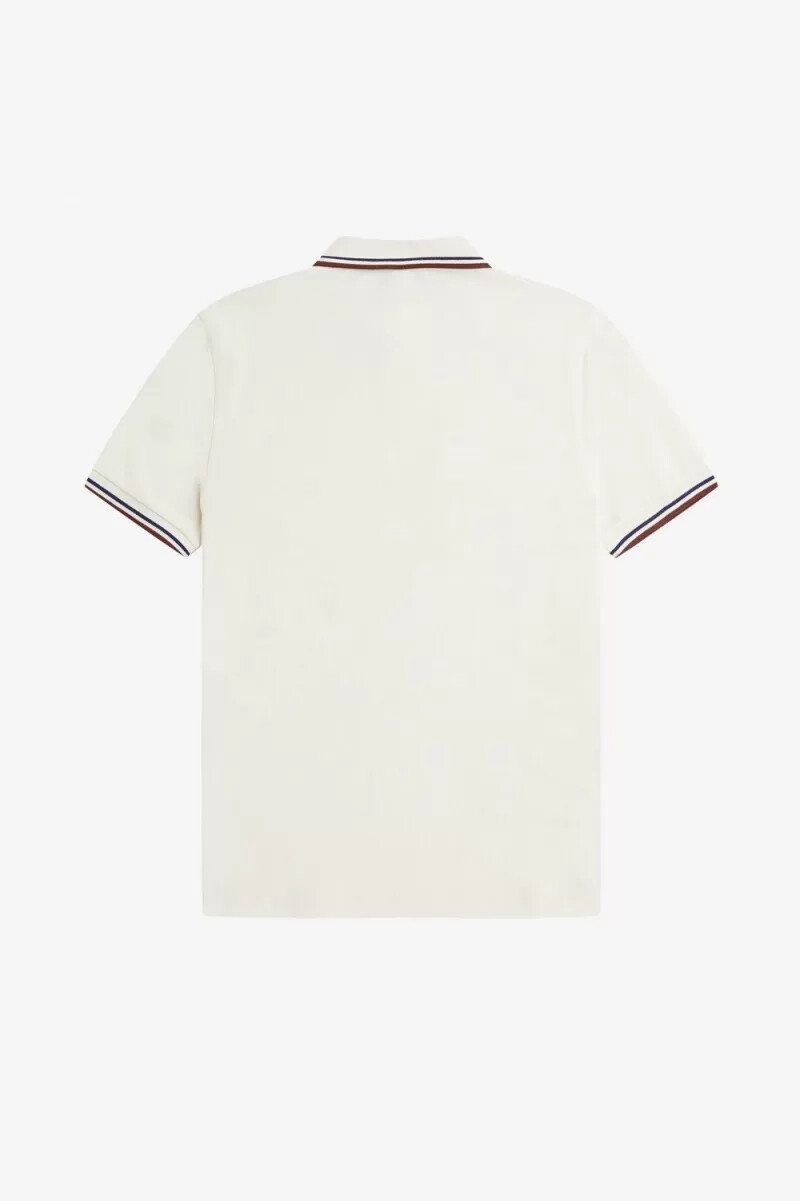 fred perry m3600 herrskjorta beige fransk marinblå whiskybrun